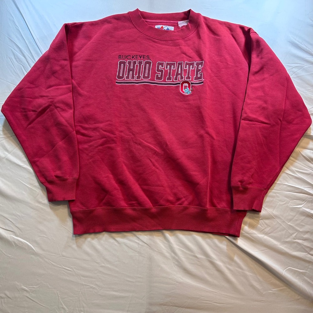 Vintage Majestic Ohio State Buckeyes Sweatshirt Red Embroidered Crewneck Mens XL